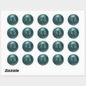 Teal Two Hearts Silver Monogram Wedding ラウンドシール (シート)