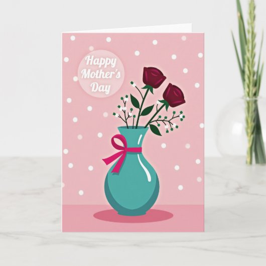 Teal Vase Happy Mothers Day Card カード (正面)