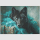 Teal Velvet Black Wolf Portrait 薄葉紙 (正面)