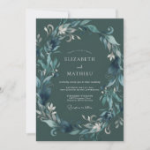 Teal Verdant Laurel Wedding 招待状 (正面)