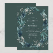 Teal Verdant Laurel Wedding 招待状 (正面/裏面)