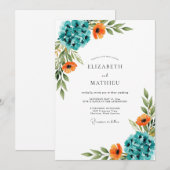 Teal Vibrant Botanical Wedding 招待状 (正面/裏面)