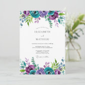 Teal Violet Majestic Botanical Wedding 招待状 (スタンド正面)