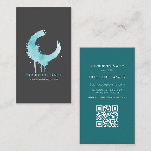 Teal Watercolor Paint Swirl Design – Custom 名刺 (正面/裏面)