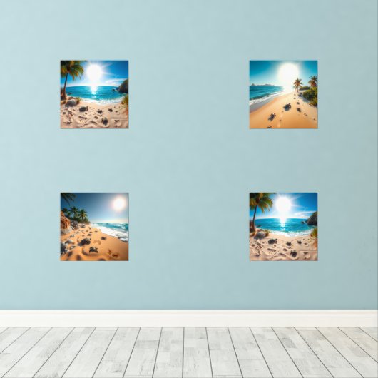 Teal Watercolor Sea Turtle Coastal Zen (ウッドフロア)