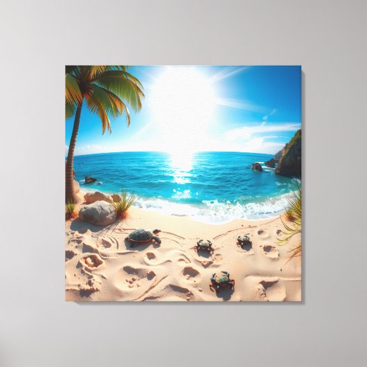 Teal Watercolor Sea Turtle Coastal Zen キャンバスプリント (正面)