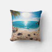 Teal Watercolor Sea Turtle Coastal Zen クッション (正面)