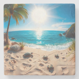 Teal Watercolor Sea Turtle Coastal Zen ストーンコースター