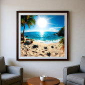 Teal Watercolor Sea Turtle Coastal Zen タイル