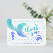 Teal Watercolor Unter Meerjungfrau Dankeschön 招待状 (スタンド正面)