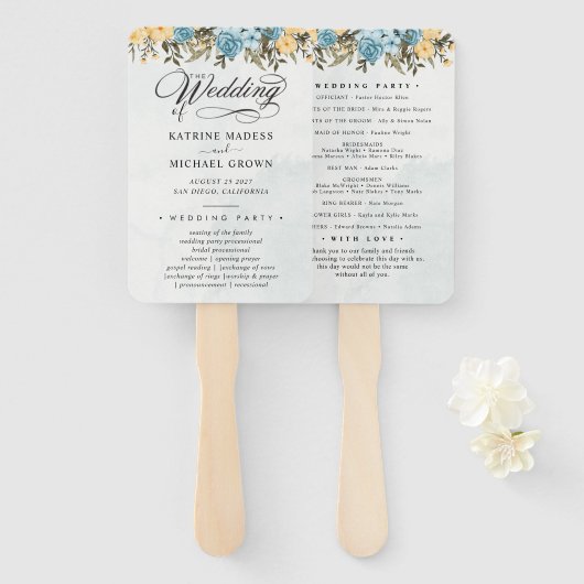 Teal Wedding Program Hand Fan ハンドファン (正面&裏面)