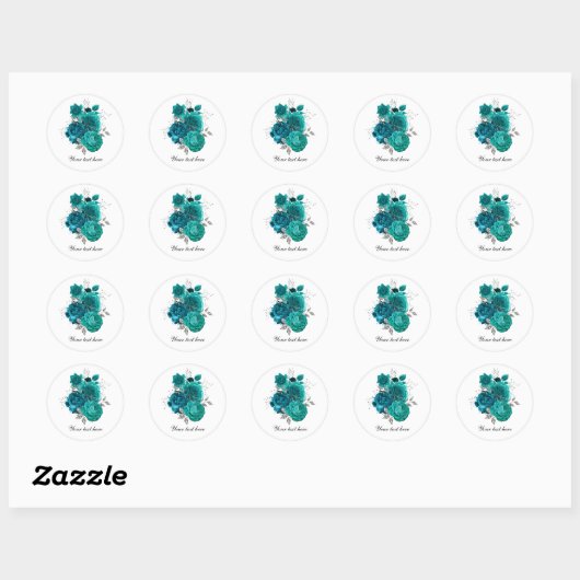 Teal WEdding roses customizable ラウンドシール (シート)