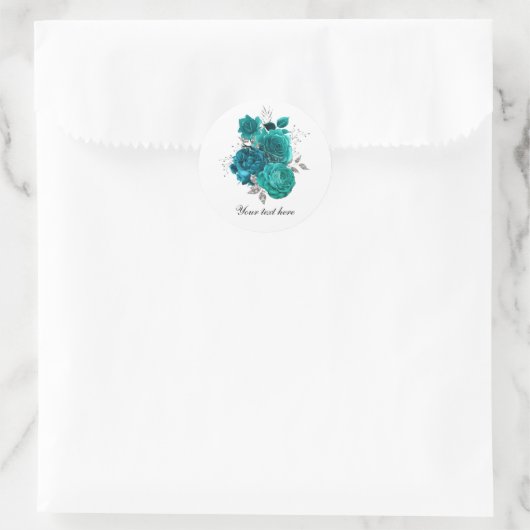 Teal WEdding roses customizable ラウンドシール (バッグ)