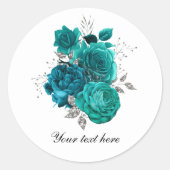 Teal WEdding roses customizable ラウンドシール (正面)