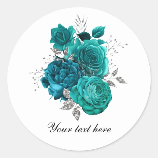 Teal WEdding roses customizable ラウンドシール (正面)