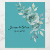 Teal Whisper Blooms Wedding ワインラベル (シングルラベル)