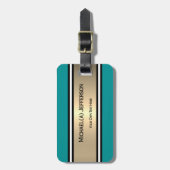 Teal White Black Polka Dot Golden Accent Stripes ラゲッジタグ (正面縦)