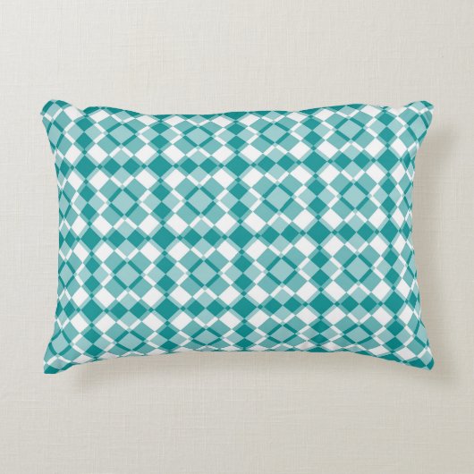 Teal White Checker Argyle Pattern アクセントクッション (正面)