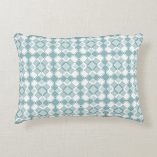 Teal White Checker Argyle Pattern アクセントクッション (正面)