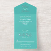 Teal White Elegant Wedding Bride and Groom Foil オールインワン招待状 (内側)