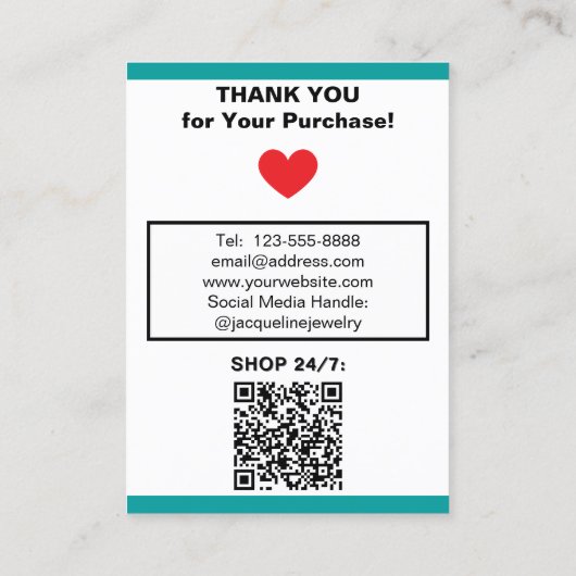 Teal White Necklace Earrings Website QR Code 名刺 (裏面)