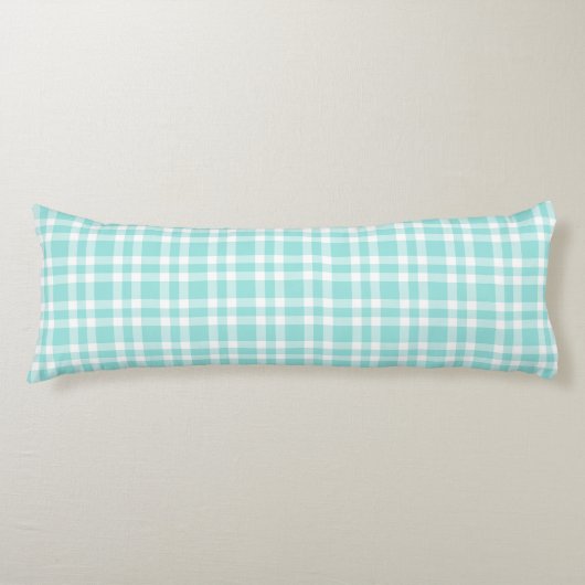 Teal White Plaid Pattern ボディピロー (正面)