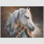 Teal White Stallion Western Furniture Decoupage 薄葉紙 (正面)