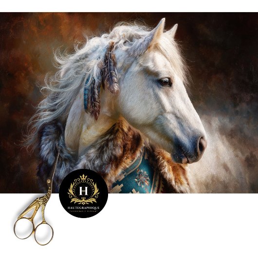 Teal White Stallion Western Furniture Decoupage 薄葉紙