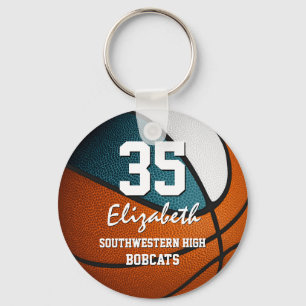 Teal white team colors girls boys basketball キーホルダー