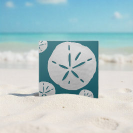 Teal & White Tropical Beach Sand Dollar タイル