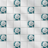 Teal & White Tropical Beach Sand Dollar タイル
