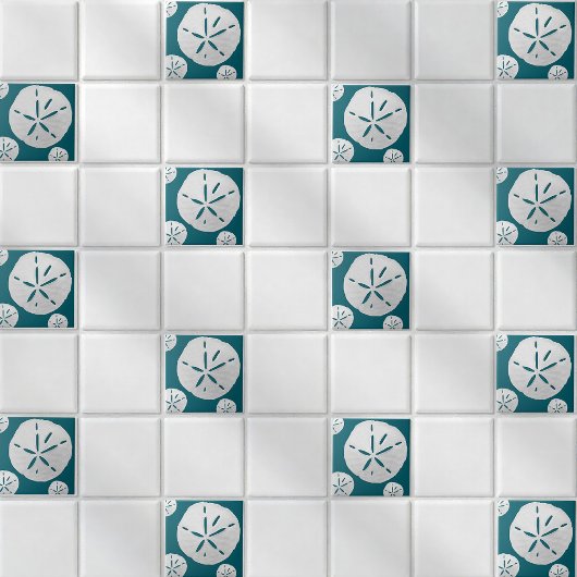 Teal & White Tropical Beach Sand Dollar タイル