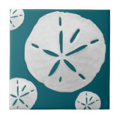 Teal & White Tropical Beach Sand Dollar タイル (正面)