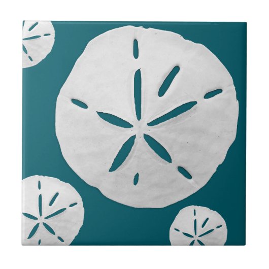 Teal & White Tropical Beach Sand Dollar タイル (正面)