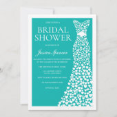 Teal White Wedding Dress Border Bridal Shower 招待状 (正面)
