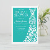 Teal White Wedding Dress Border Bridal Shower 招待状 (スタンド正面)