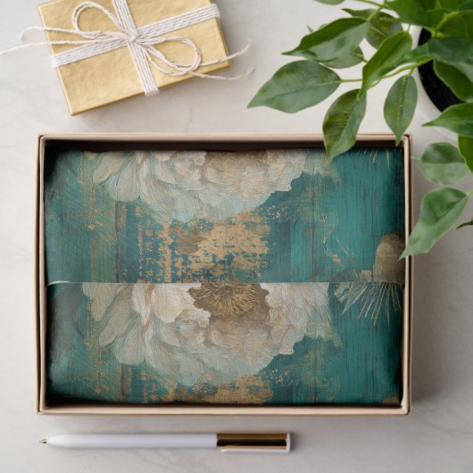 Teal Winter Peony Seamless Decoupage 薄葉紙 (ギフト)