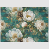 Teal Winter Peony Seamless Decoupage 薄葉紙 (正面)