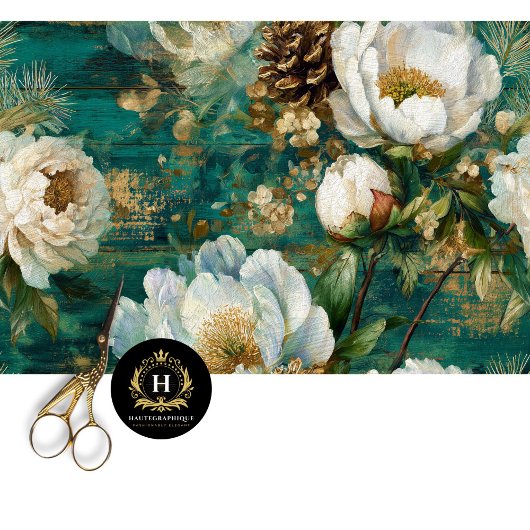 Teal Winter Peony Seamless Decoupage 薄葉紙