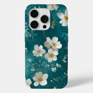 Teal With Soft White Blossoms  iPhone 15 Proケース