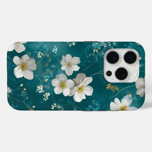 Teal With Soft White Blossoms  Case-Mate iPhoneケース (裏面 (横))