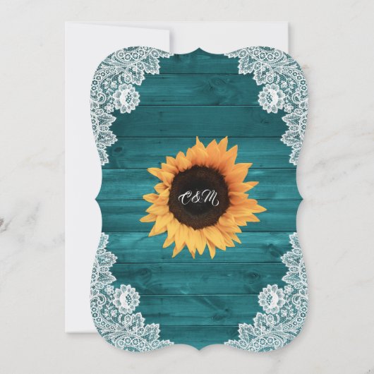 Teal Wood Lace String Lights Sunflower Wedding 招待状 (裏面)