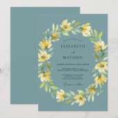 Teal Yellow Blossom Whimsical Wedding 招待状 (正面/裏面)