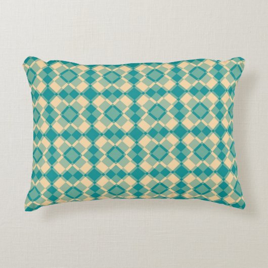 Teal Yellow Checker Argyle Pattern アクセントクッション (正面)