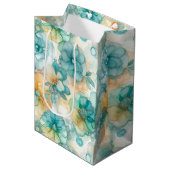 Teal Yellow Floral Alcohol Ink Style Wine, Small, ミディアムペーパーバッグ (正面アングル)