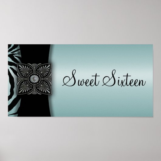 Teal Zebra Sweet Sixteen Party Banner ポスター (正面)