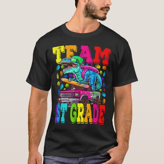 Team 1st Grade Monster Truck Dinosaur Back To Scho Tシャツ (正面)