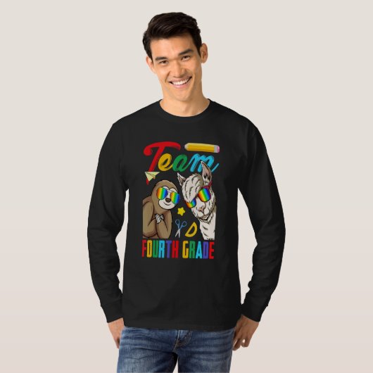 Team 4th Grade Sloth With Llama First Day Of Schoo Tシャツ (正面フル)