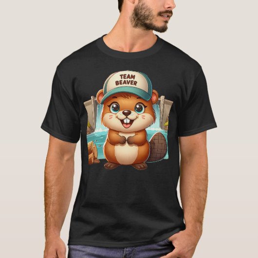 Team Beaver Cartoon Animal Funny Beavers Men Women Tシャツ (正面)