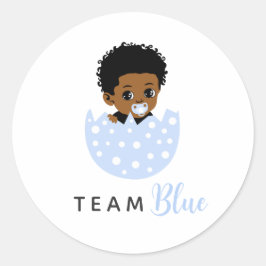 Team Blue African American Baby Boy In Egg  ラウンドシール